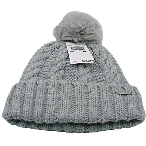 NEW Michael Kors POM POM Beanie Hat Gray Womens Lined Knit Faux Fur POM OSFM NWT - Picture 1 of 11